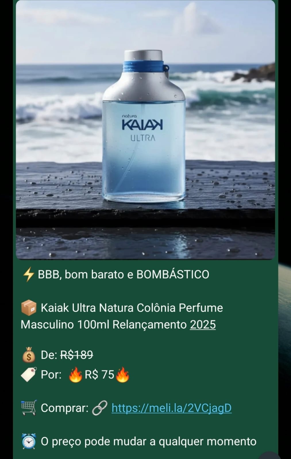 Mensagem de oferta do perfume Natura Kaiak Ultra.